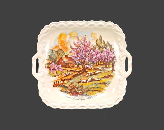 Currier and Ives American Homestead Spring handled cake serving plate.