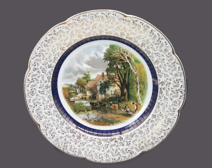 Wood & Sons Ascot Service decorative cabinet display wall plate. River scene, cows, filigree. Made in England.
