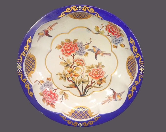Daher Decorated Ware Chinoiserie metal serving or fruit bowl. Imari colors and birds.