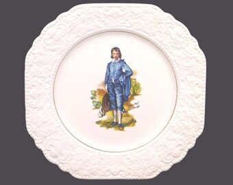 Lord Nelson Pottery Blue Boy square cabinet display plate. Central Blue Boy, floral creamware rim, gold verge. Made in England.