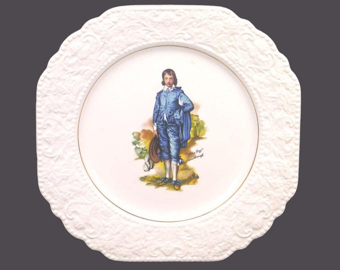 Lord Nelson Pottery Blue Boy square cabinet display plate. Central Blue Boy, floral creamware rim, gold verge. Made in England.