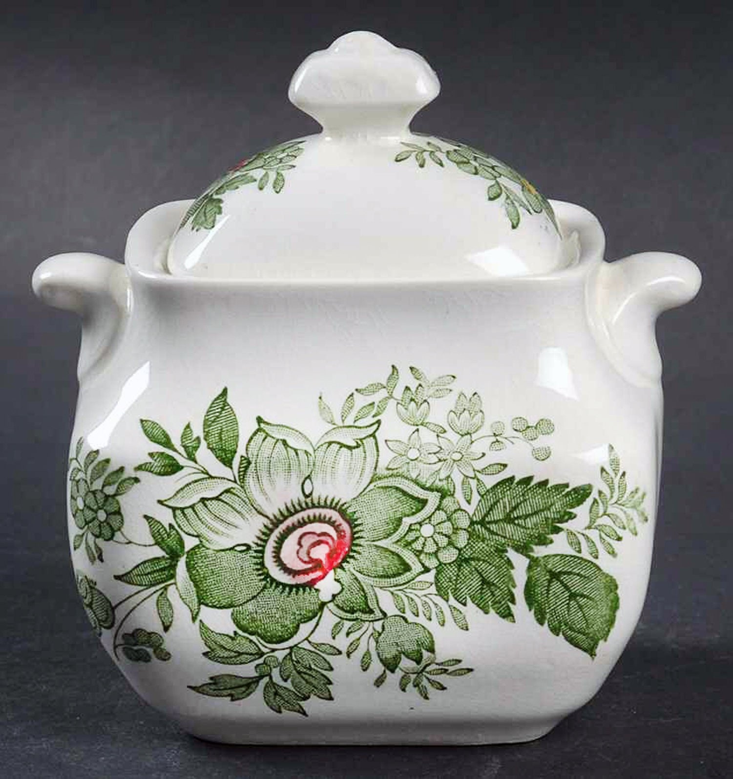 Wedgwood Kent Green Multicolor covered sugar bowl made in England.