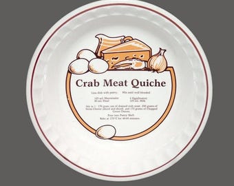 CE Springer stoneware Crab Meat Quiche recipe pie plate | pie baker. Central recipe, crimped edge. Made in Korea