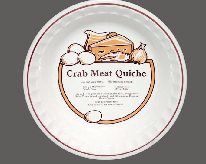 CE Springer stoneware Crab Meat Quiche recipe pie plate | pie baker. Central recipe, crimped edge. Made in Korea