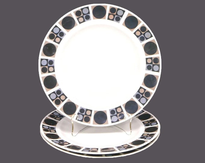 Three Midwinter Focus dinner plates made in England. Op Art Barbara Brown design.