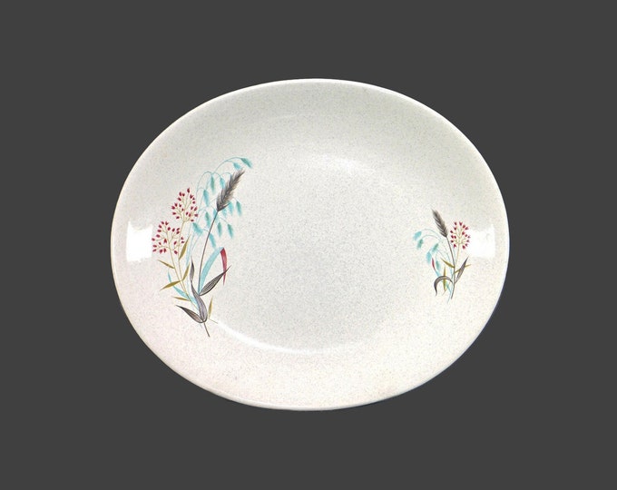 Grindley oval platter made in England. Teal brown leaves, pink florals, pussywillows, speckled ground.