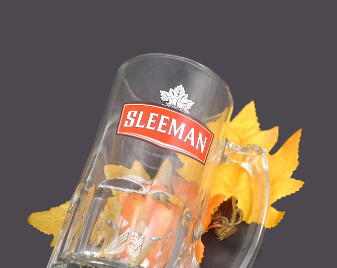 Sleeman Brewery large 32-oz | 2 pint heavy glass beer stein. Etched-glass branding.