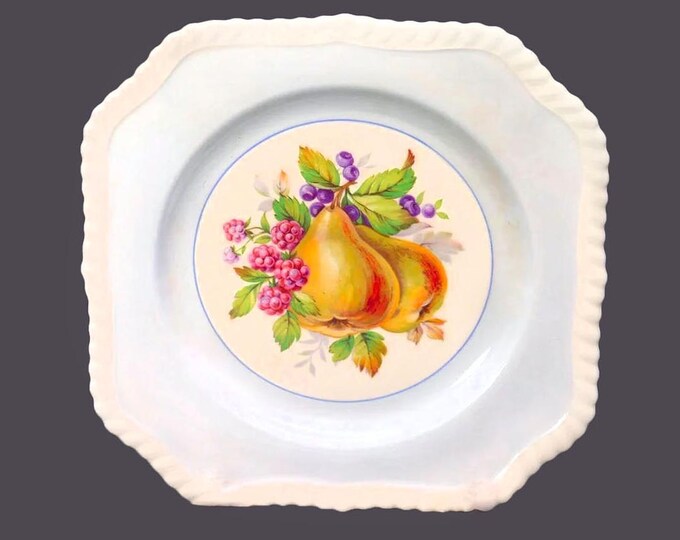 Johnson Brothers California square salad plate made in England. Blue rim with pear, berries.