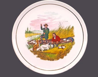 S Roque Aveiro Portugal display plate. Hunt scene Wild Duck Shooting with dogs Currier & Ives.