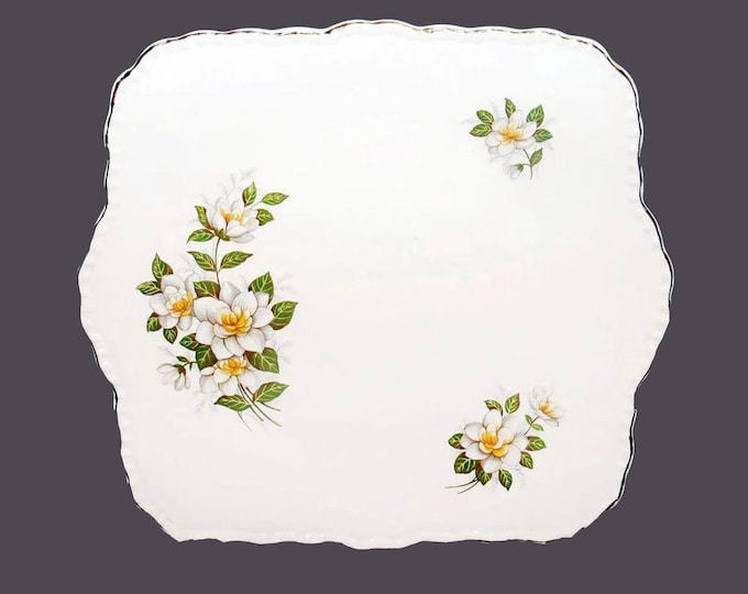 Grindley Creampetal lugged | handled cake, cookie, pastry serving platter. Yellow white dogwood florals greenery made in England