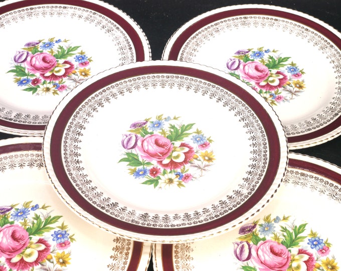 Six Royal Ascot | Simpsons Potters Cardinal | Cardinale salad plates made in England. Flaws (see below)