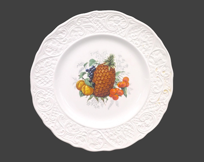 Simpsons Potters SIM14 luncheon plate. Old English Marlborough ironstone made in England. Central pineapple.