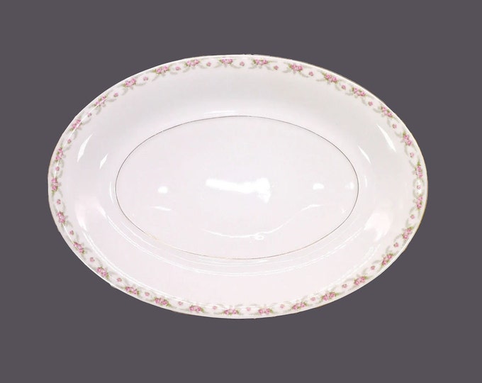 Antique art-nouveau era Hermann Ohme RPS Prussia OHM39 Bridal Rose oval turkey platter. Silesia Ware. Flaw (see below).