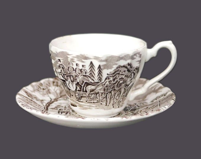 Vintage Myott Royal Mail Cup and Saucer: Brown Transferware Coaching Scene