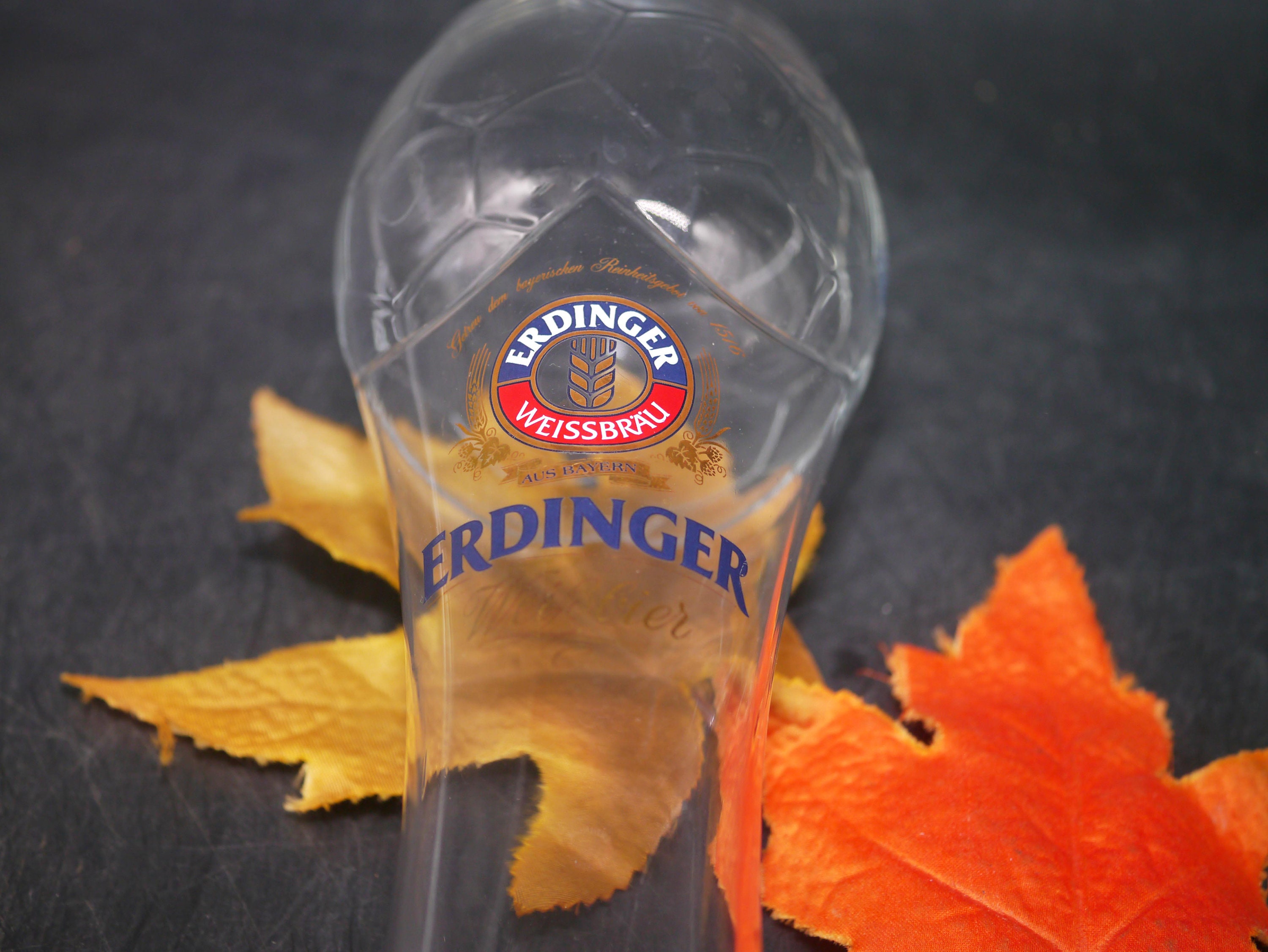 Erdinger Weissbrau World Cup Soccer pilsner pint glass. Etchedglass