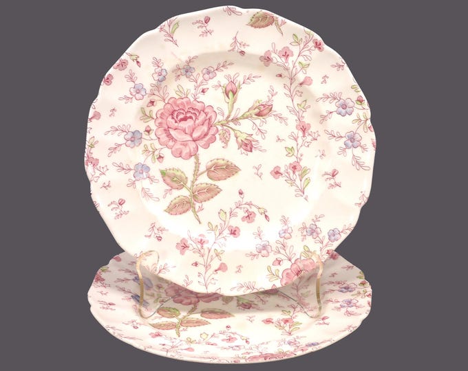 Pair of Johnson Brothers Rose Chintz salad plates made in England. Flaws (see below).
