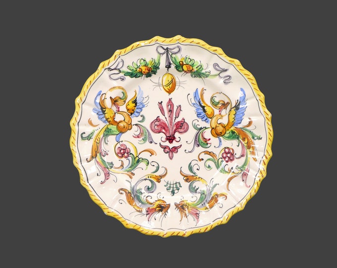 Baroque Italian pottery dueling dragons 625/2 display plate. Hand-painted made in Italy. Flaws (see below).