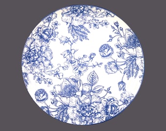 Vintage Royal Norfolk blue-and-white floral toile dinner plate.