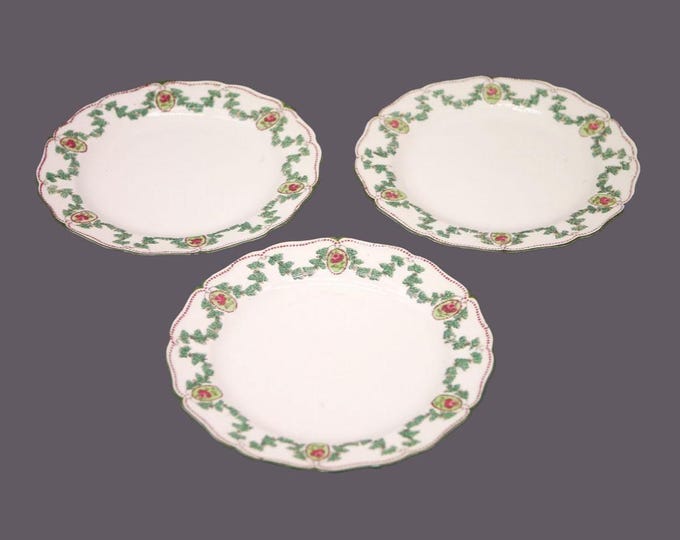 Three antique Edwardian Age Royal Doulton Cynthia D3387 bread, dessert plates made in England.