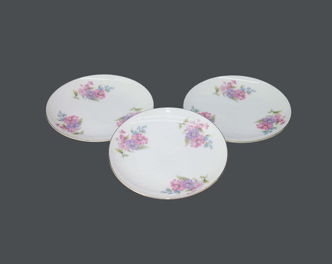 Leuco Fine China bread plates. Pink, purple, blue florals, gold edge. Made in Japan. Choose quantity below.