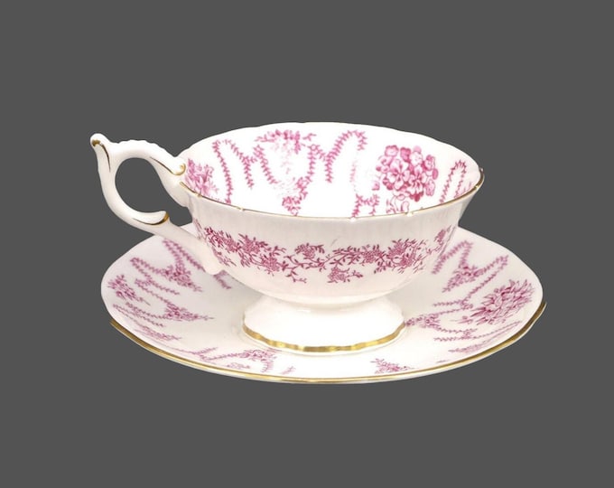 Coalport 4066-A hand-painted wide-mouth cup and saucer set. Bone china made in England.
