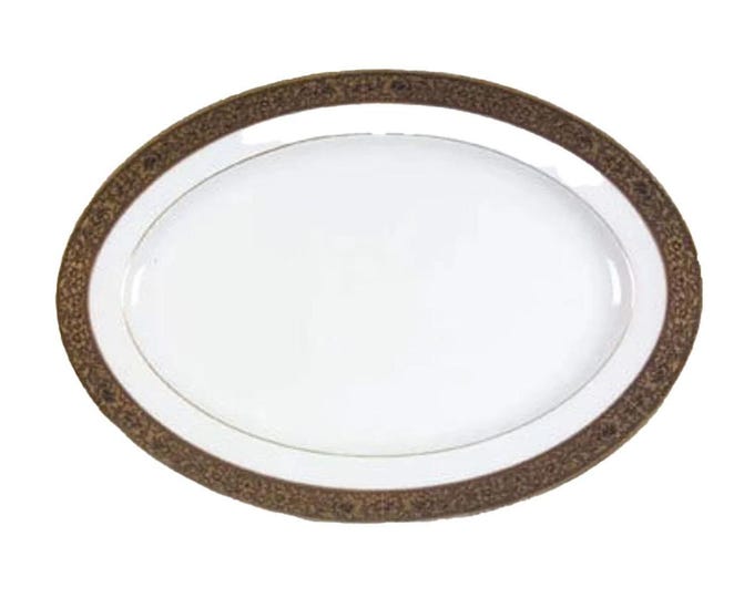 Sango Hampton 3758 large oval platter made in Japan. Black with encrusted gold.