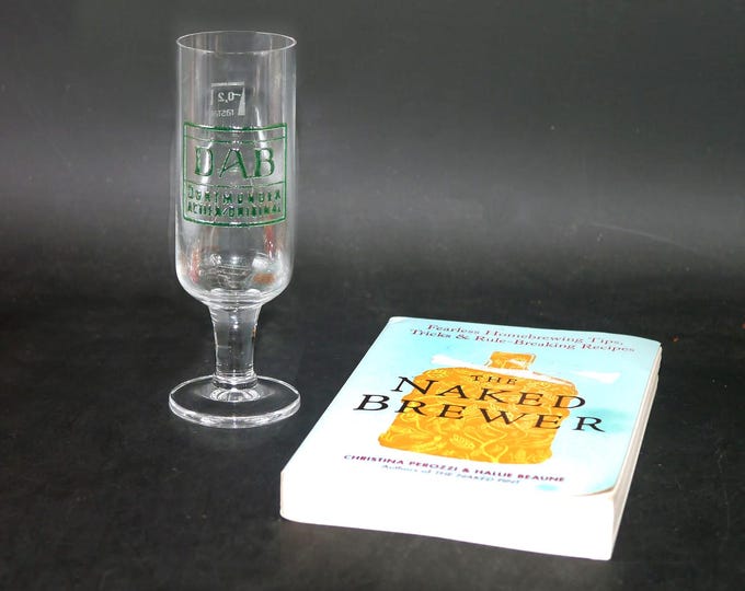 Dortmunder Actien Brauerei stemmed beer tasting | sampler glass. Etched-glass artwork made in Germany. Bonus Naked Brewer book