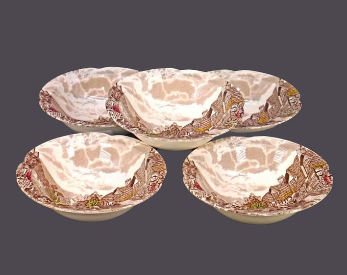 Five Johnson Brothers Olde English Countryside Multicolor rimmed cereal bowls made in England.