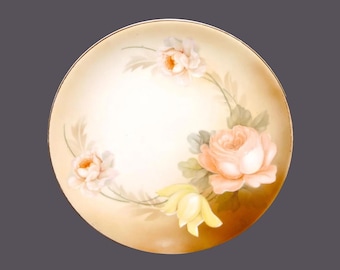 Antique Reinhold Schlegelmilch Tillowitz Silesia RS Prussia plate. Peach roses.