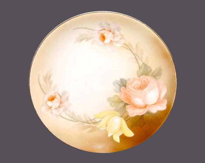 Antique art-nouveau era Reinhold Schlegelmilch Tillowitz Silesia RS Prussia plate. Peach roses, yellow flowers.