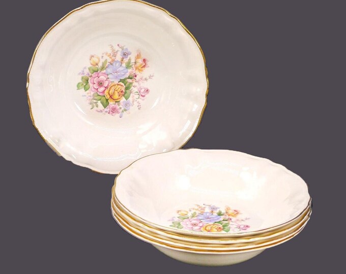 Five Sovereign Potters Barbara Ann 880-47 large, rimmed soup bowls.