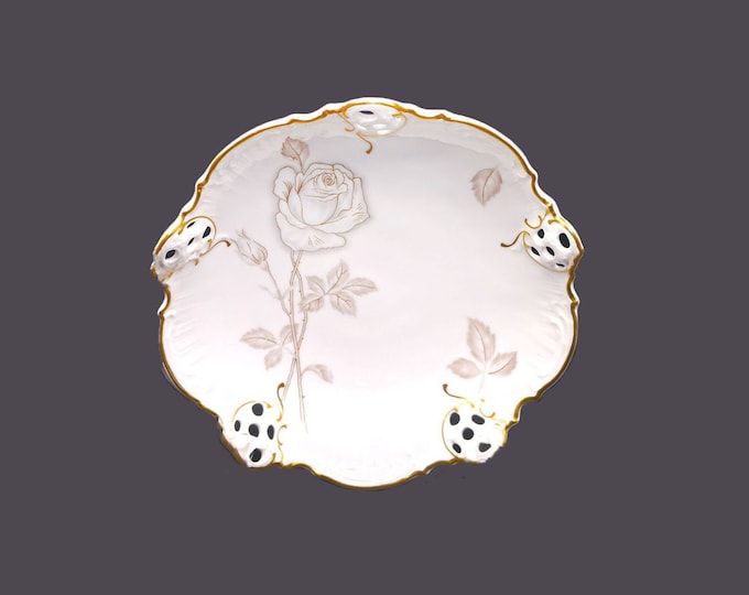 Rosenthal Moliere 3432 Classic Rose candy or nut dish. Reticulated along scalloped gold edge. Made in Germany.