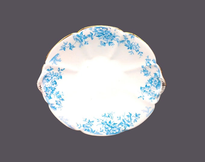 Antique Aesthetic Movement Worthington & Harrop Ely lugged cake or cookie serving plate. Blue florals on white. Made in England.