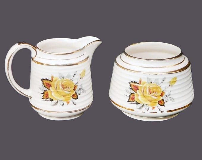 Vintage Sadler 3498 creamer jug and open sugar bowl made England. Yellow roses.