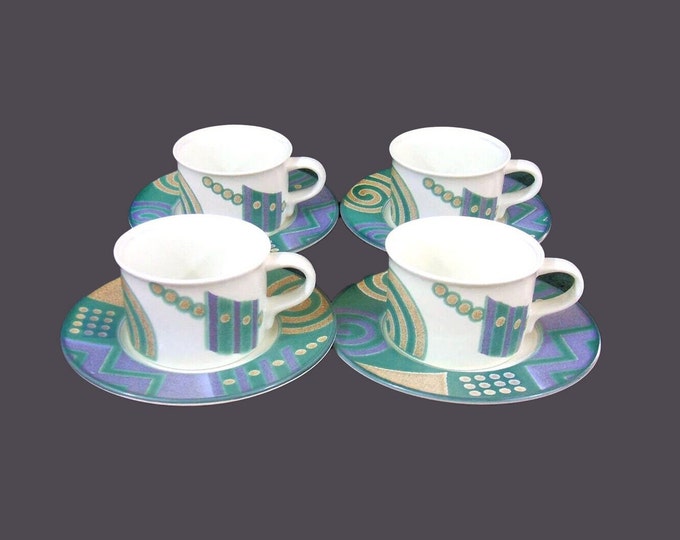 Four Mikasa Life Style CAC18 stoneware cup and saucer sets. Intaglio stoneware.