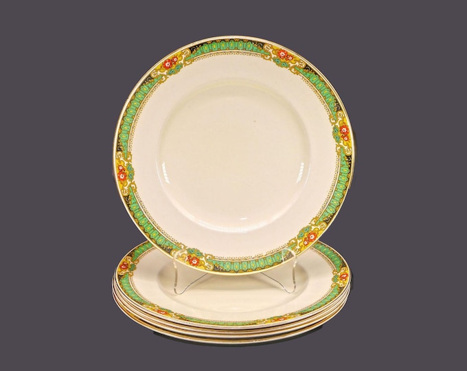 Five art-deco era Wood & Sons WOO190 | W431 dinner plates. Ivory Ware ironstone made in England.