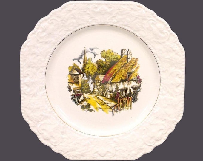 Lord Nelson Pottery LNE31 square salad or snack plate made in England. English cottage scene.
