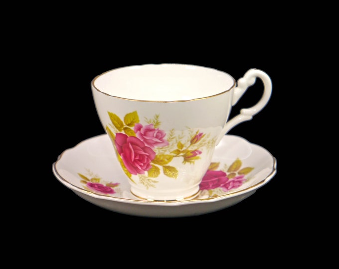 Royal Ascot bone china cup and saucer set made in England. Pink and red roses.