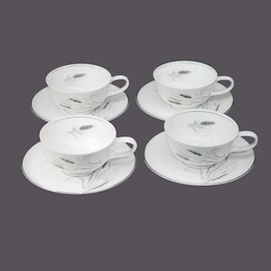 Vintage Easterling Kora cup and saucer sets made in Germany. Silver wheat.