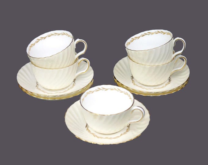 Vintage Minton S-520 Lady Devonish bone china cup and saucer sets. Set of 5.