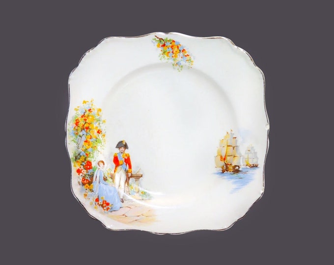 J&G Meakin Dubarry square salad or snack plate. Napoleonic-era scene, Made in England. Flaws (see below).