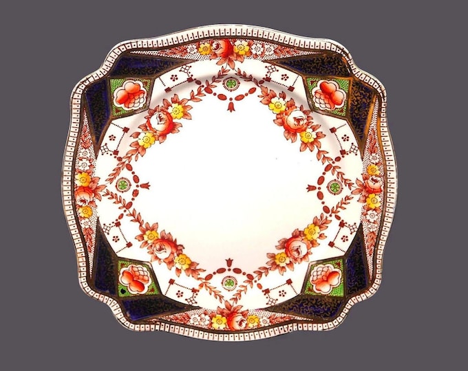 Arthur J. Wilkinson | Royal Staffordshire Stafford Brown Imari cobalt and gold square luncheon plate made in England.