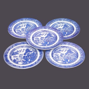 Johnson Brothers Willow Blue bread plates. Classic blue-and-white Chinoiserie made in England. Different backstamps. Choose quantity below.