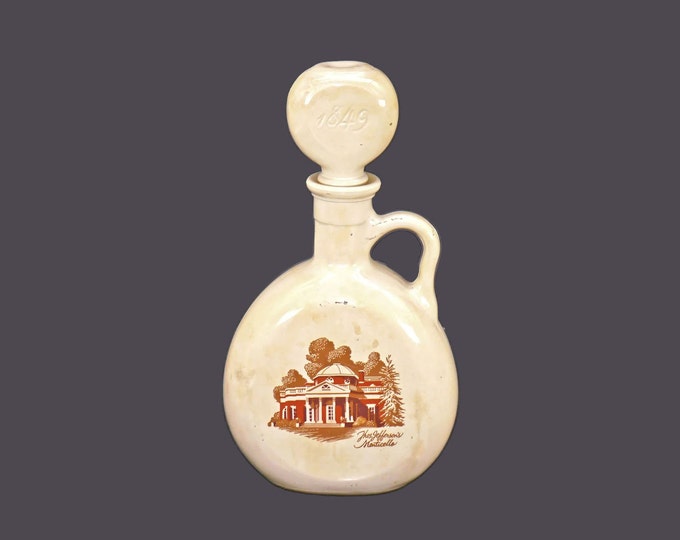 Old Fitzgerald Flagship sour mash cream glass bourbon decanter. Thomas Jefferson's Monticello. Made in USA.