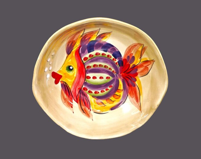 Tabletops Unlimited Under the Sea 8" hand-painted pasta bowl. Central tropical fish.