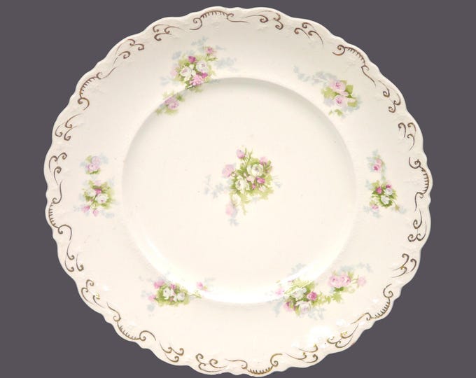 Antique art-nouveau J&G Meakin MEK101 dinner plate made in England. Embossed gold scrolls, florals. Hard to find. Sold individually.