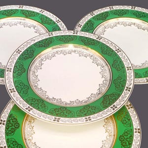 Quatre couronnes ducales | Charlotte Rhead | CRD126 | Pain Woodstock, assiettes à dessert fabriquées en Angleterre.