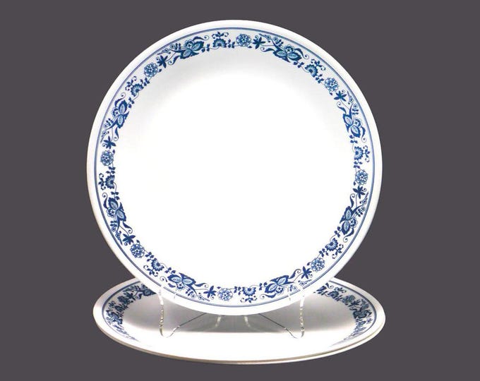 Three Corelle Corningware Old Town Blue dinner plates made in USA.