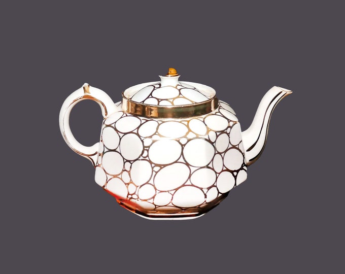 Antique Edwardian Age Gibsons England 453 ivory ovals on gold four-cup Edwardian Age teapot.