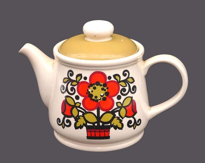 Retro Sadler teapot and lid. Seventies red flowers in planter pot. Made in England.